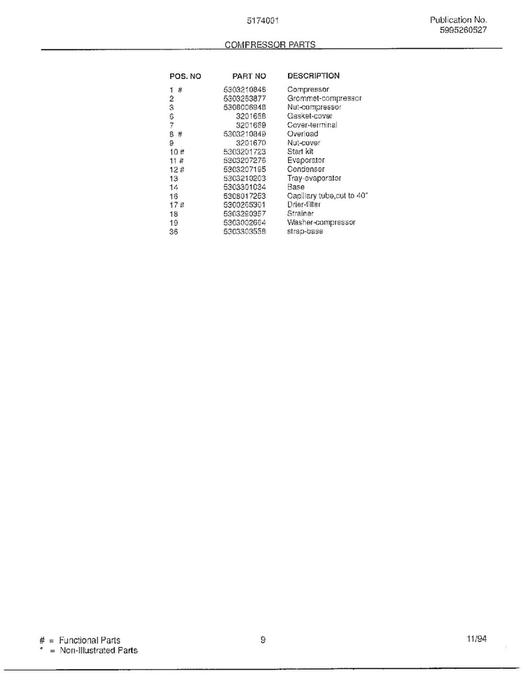 Compressor Parts Page 2 Diagram and Parts List for 5174001B  Frigidaire Air Conditioner