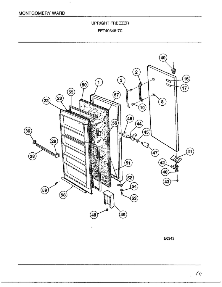 Upright Freezer Diagram and Parts List for 40848-7C  Frigidaire Freezer