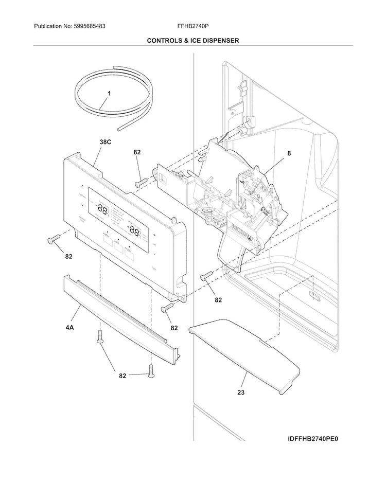 Controls & Ice Dispenser Diagram and Parts List for FFHB2740PPDA  Frigidaire Refrigerator