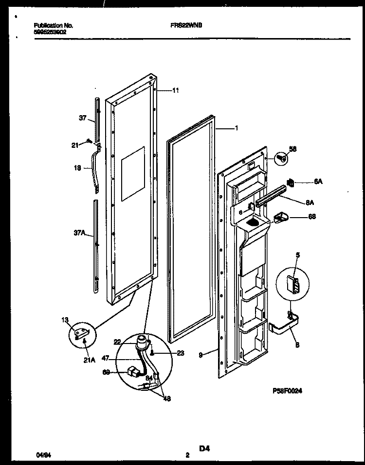 FREEZER DOOR PARTS Diagram and Parts List for FRS22WNBW0  Frigidaire Refrigerator