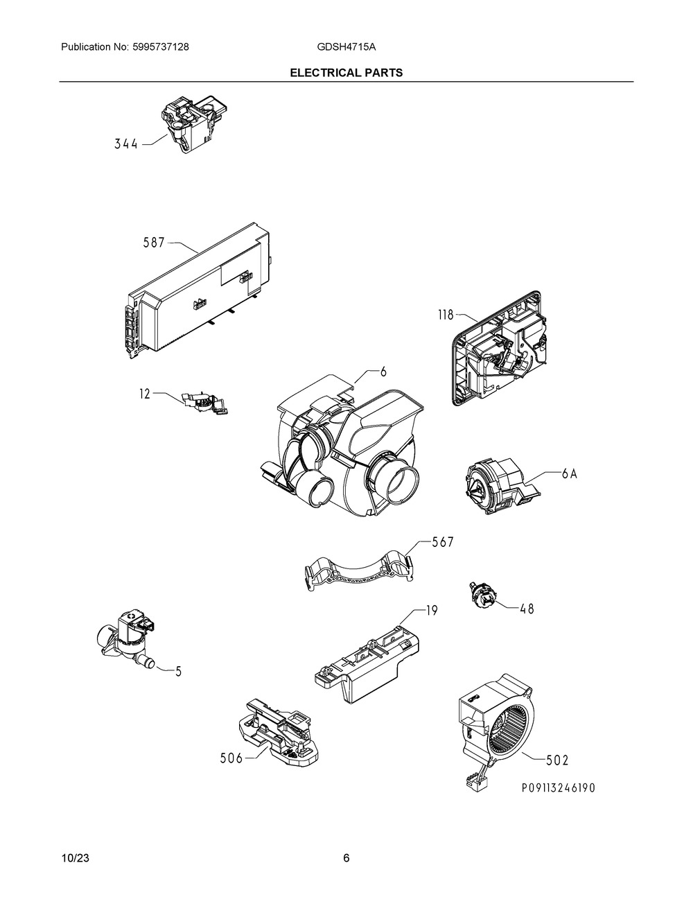 Electrical Parts Diagram and Parts List for GDSH4715AD0A  Frigidaire Dishwasher
