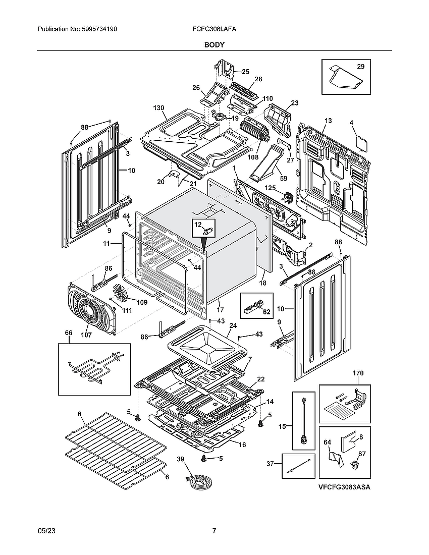 Body Diagram and Parts List for FCFG308LAFA  Electrolux Range