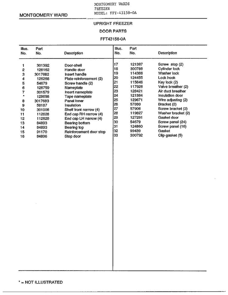 Door Parts Page 2 Diagram and Parts List for 43158-OA  Frigidaire Freezer