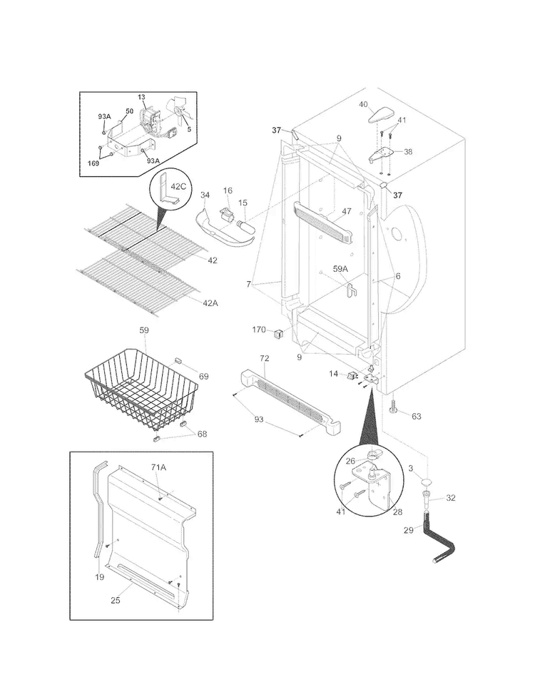 Cabinet Diagram and Parts List for 25328432810  Kenmore Freezer