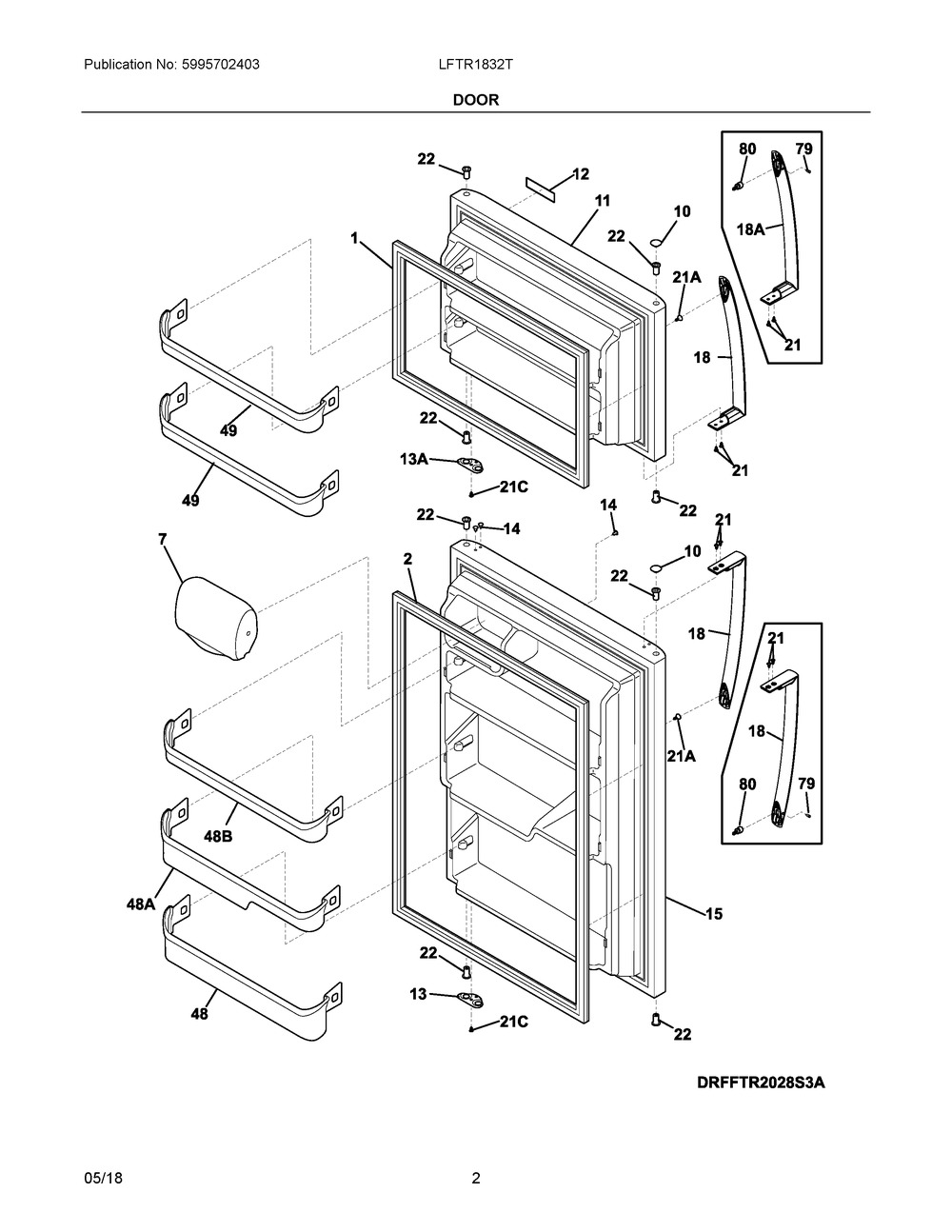 Door Diagram and Parts List for LFTR1832TE1  Frigidaire Refrigerator