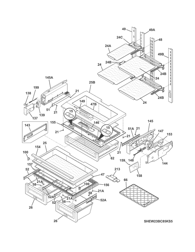 Shelves Diagram and Parts List for EW23BC85KS8  Electrolux Refrigerator