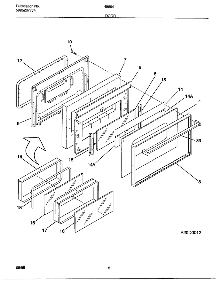 Door Diagram and Parts List for 486647B  Frigidaire Range