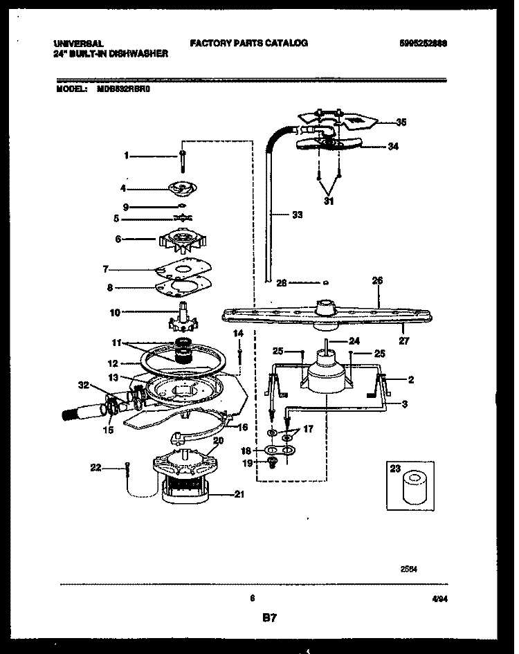 MOTOR PUMP PARTS Diagram and Parts List for MDB532RB0  Frigidaire Dishwasher