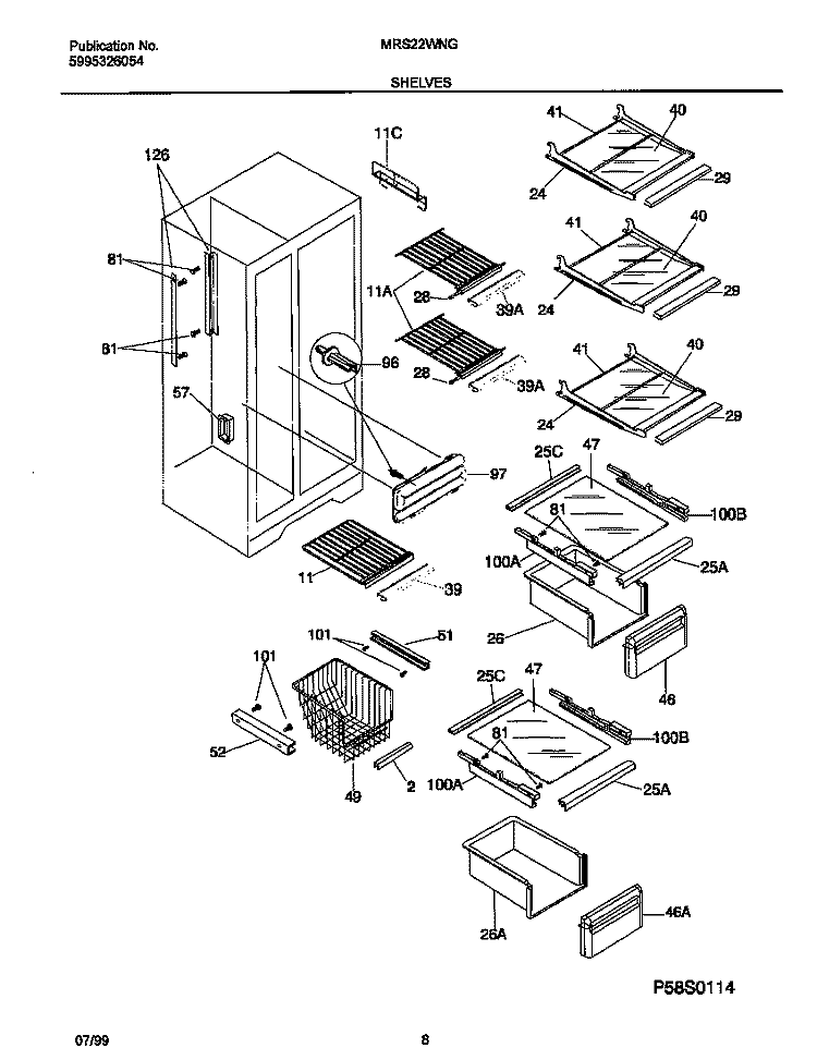 SHELVES Diagram and Parts List for MRS22WNGD3  Frigidaire Refrigerator