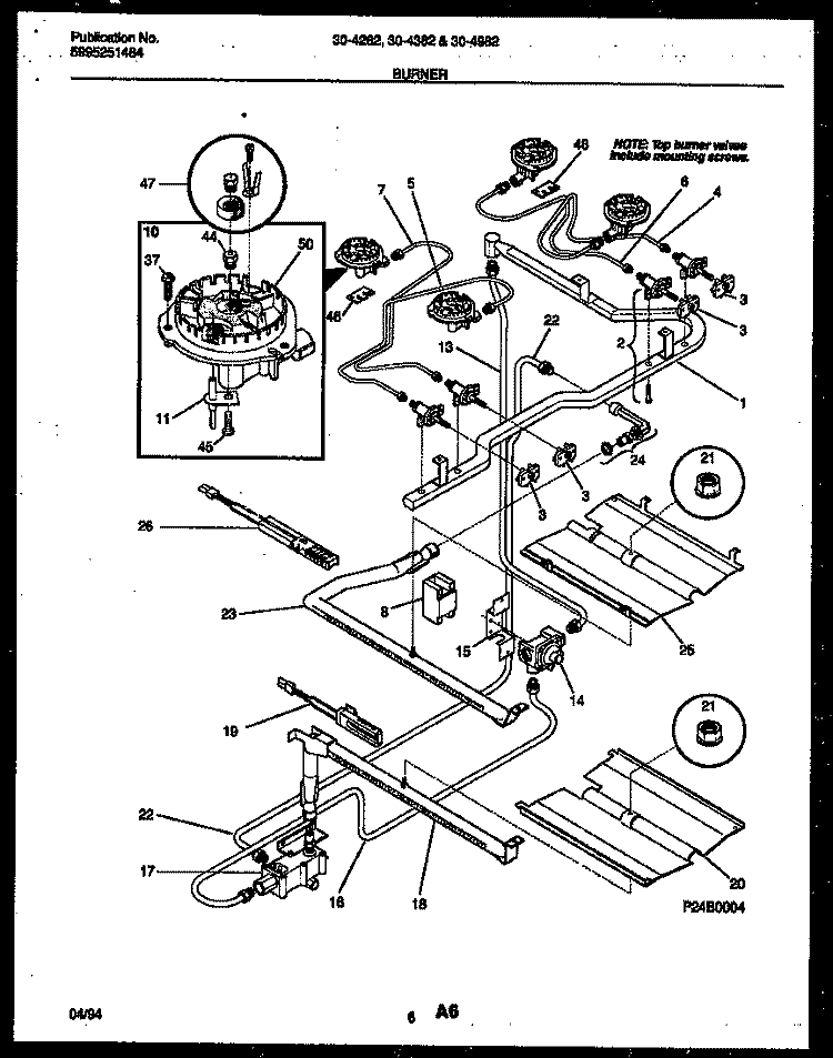 BURNER, MANIFOLD AND GAS CONTROL Diagram and Parts List for 30-4382-23-02  Tappan Range