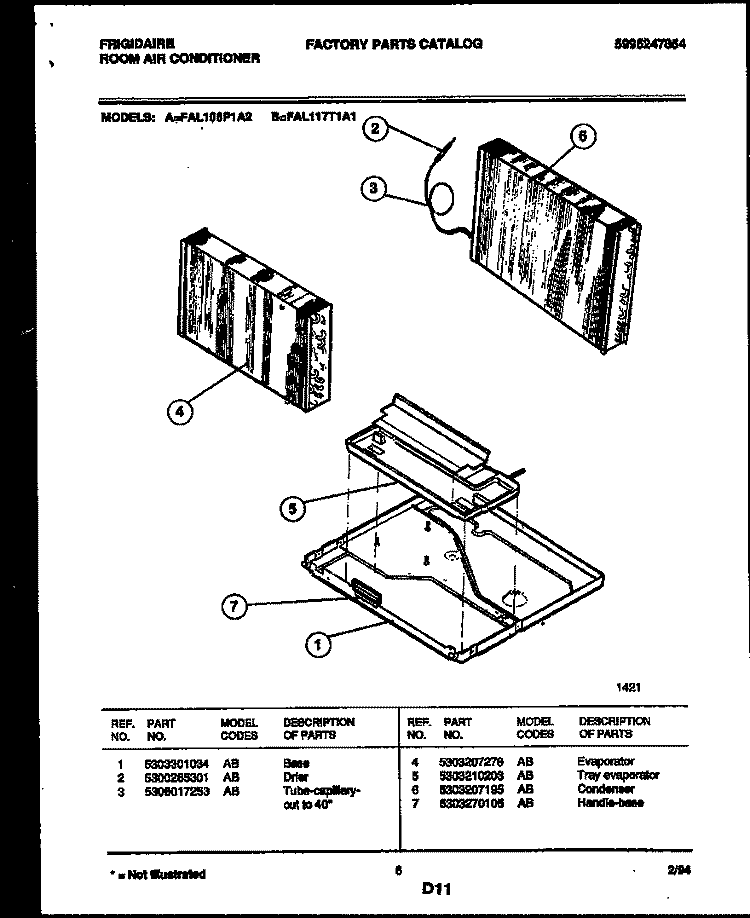 UNIT PARTS Diagram and Parts List for FAL117T1A1  Frigidaire Air Conditioner