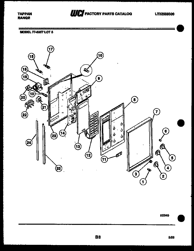 CONTROL PANEL Diagram and Parts List for 77-8957-00-05  Tappan Range