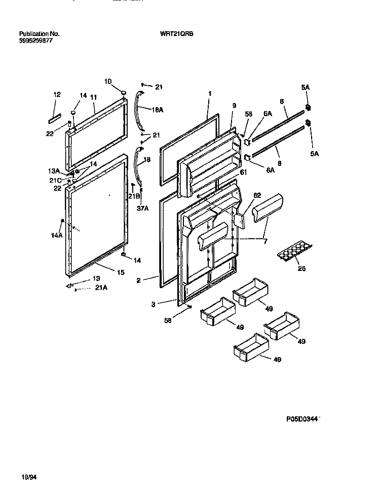 DOOR Diagram and Parts List for WRT21QRBD1  Frigidaire Refrigerator