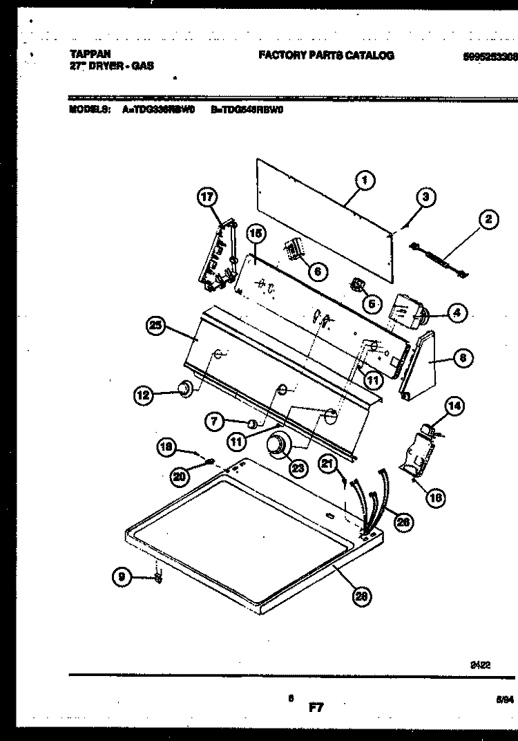 CONSOLE AND CONTROL PARTS Diagram and Parts List for TDG546RBW0  Tappan Dryer