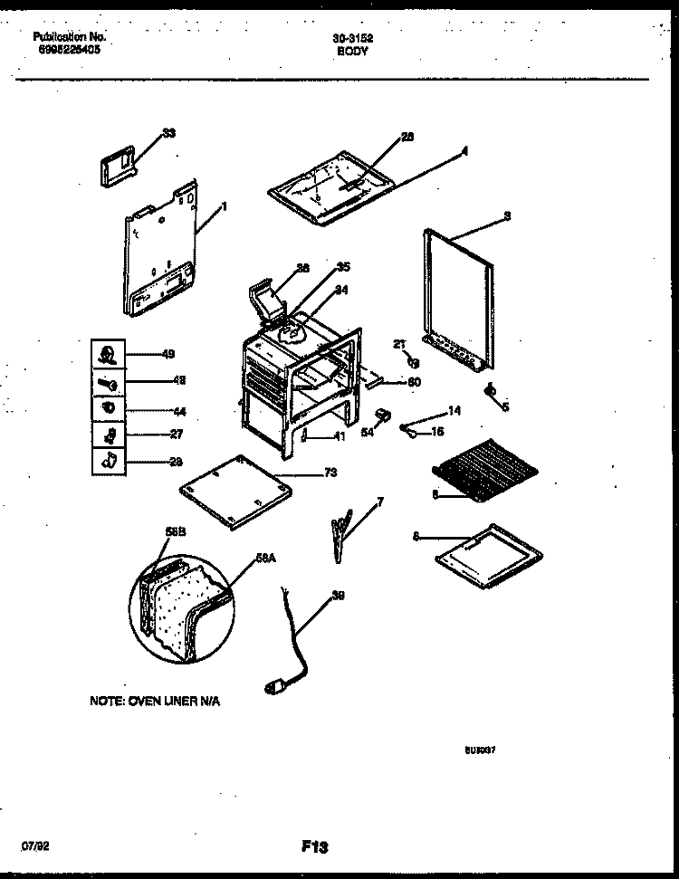 BODY PARTS Diagram and Parts List for 30-3152-00-01  Tappan Range
