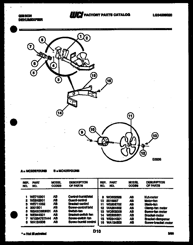 AIR CONTROL PARTS Diagram and Parts List for MC40S7GUNB  Gibson Dehumidifier