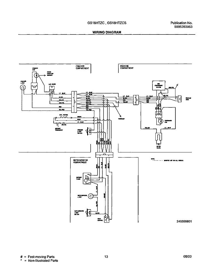 WIRING DIAGRAM Diagram and Parts List for GS18HTZCSB2  Frigidaire Refrigerator