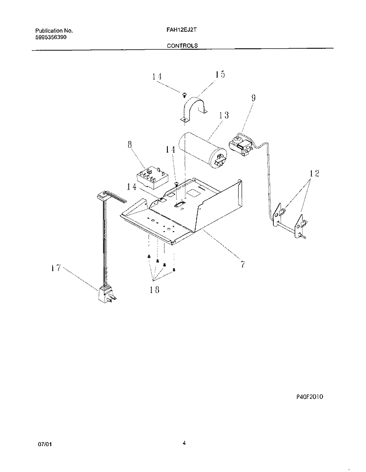 CONTROLS Diagram and Parts List for FAH12EJ2T2  Frigidaire Air Conditioner