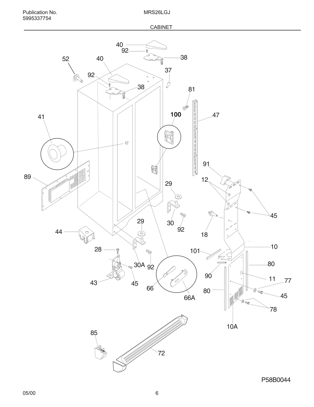 Cabinet Diagram and Parts List for MRS26LGJW1  Frigidaire Refrigerator