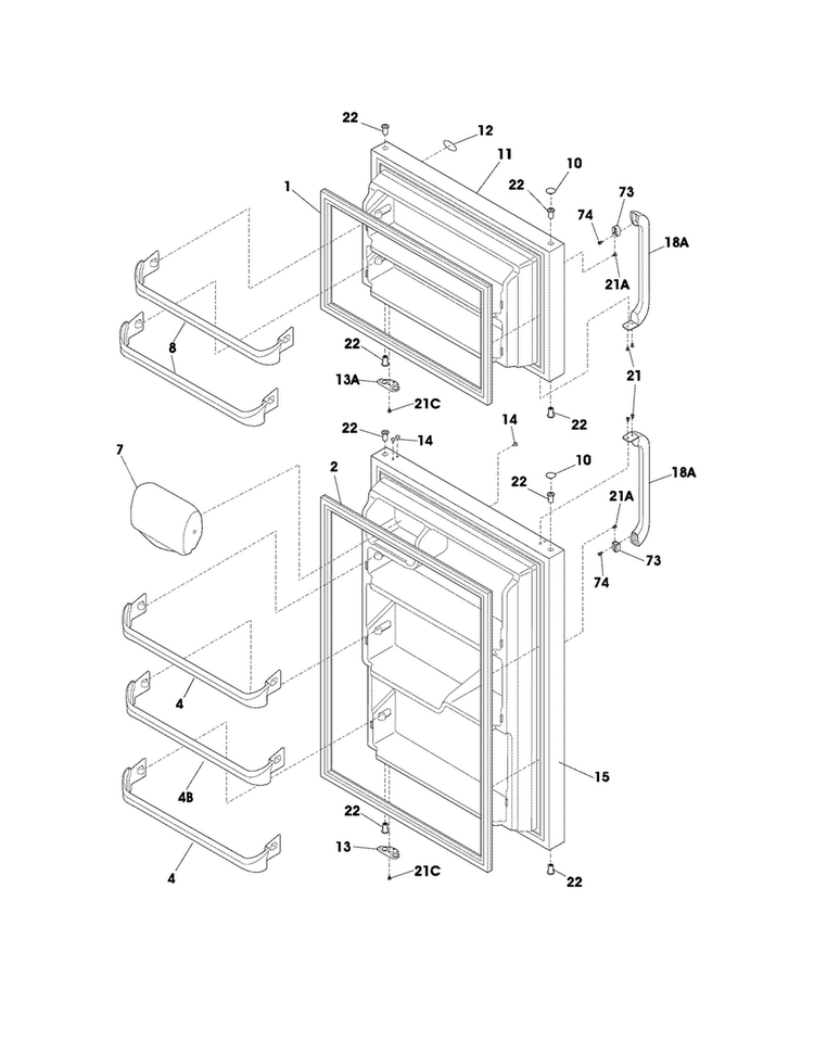Door Diagram and Parts List for NFTR18X4PS6  Frigidaire Refrigerator