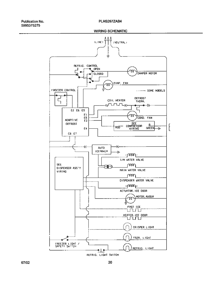 WIRING SCHEMATIC Diagram and Parts List for PLHS267ZAB4  Frigidaire Refrigerator