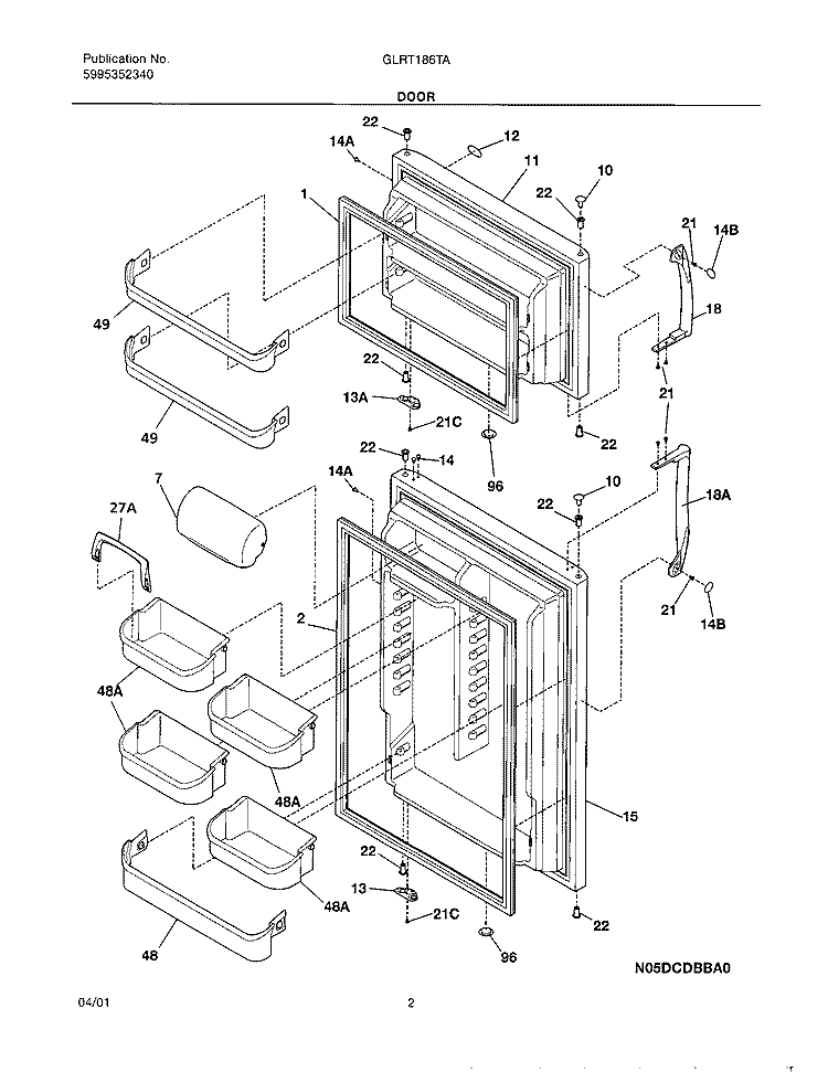 DOOR Diagram and Parts List for GLRT186TAQ0  Frigidaire Refrigerator