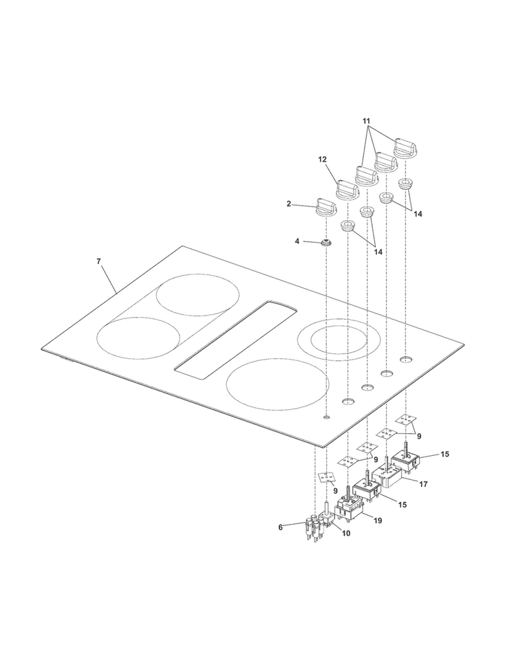 Cobntrol Panel Diagram and Parts List for RC30DE60PB0  Uni Cooktop
