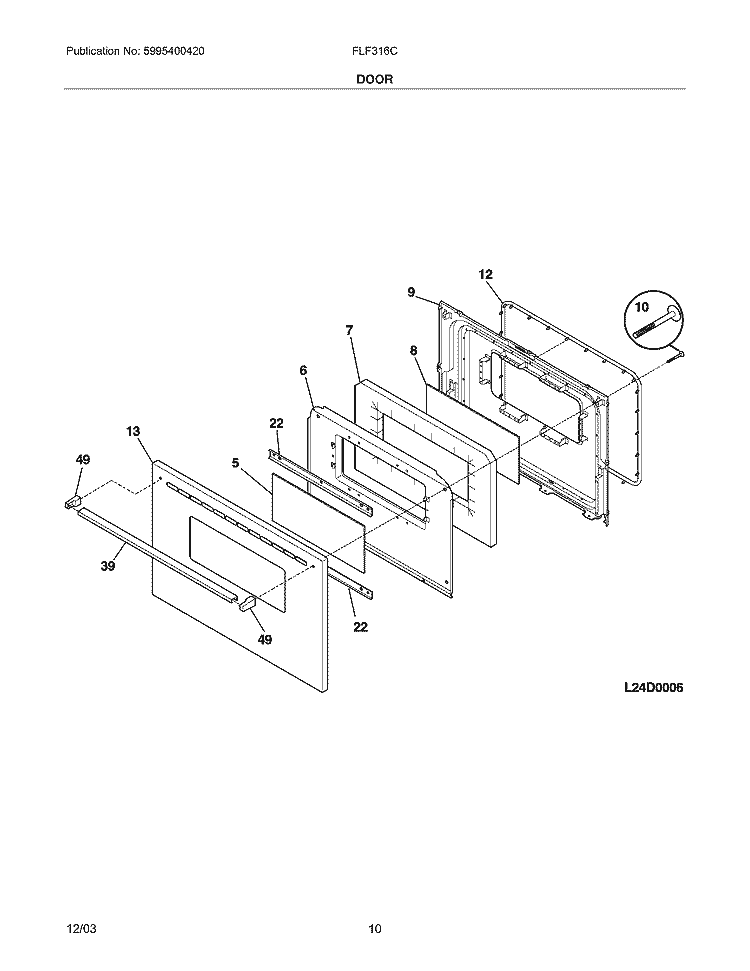 DOOR Diagram and Parts List for FLF316CQB  Frigidaire Range