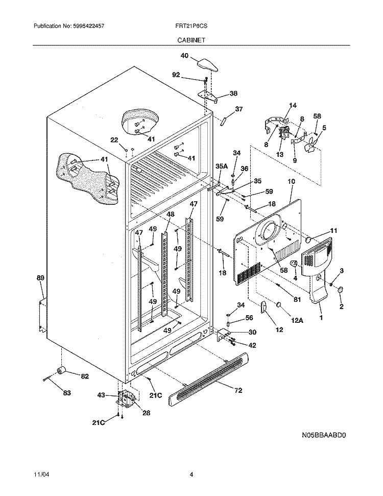 CABINET Diagram and Parts List for FRT21P6CSBA  Frigidaire Refrigerator