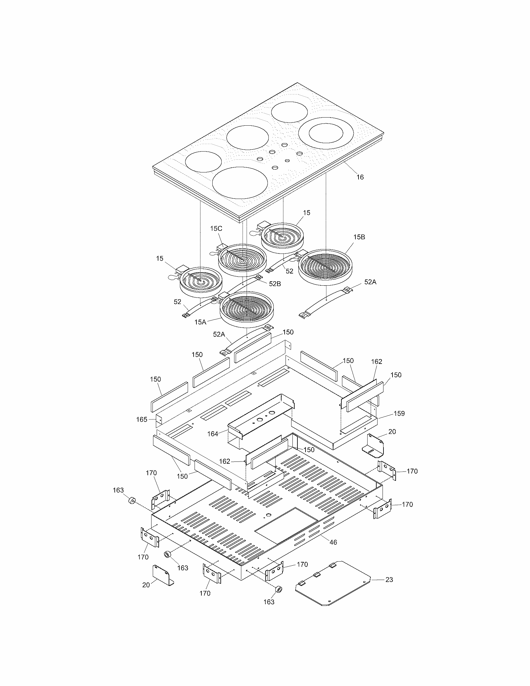Maintop Diagram and Parts List for 79042741403  Kenmore Cooktop