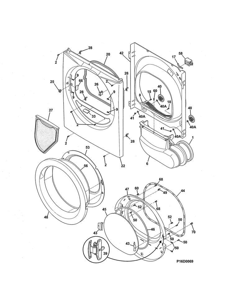 Front Panel/lint Filter Diagram and Parts List for 41788022000  Kenmore Dryer