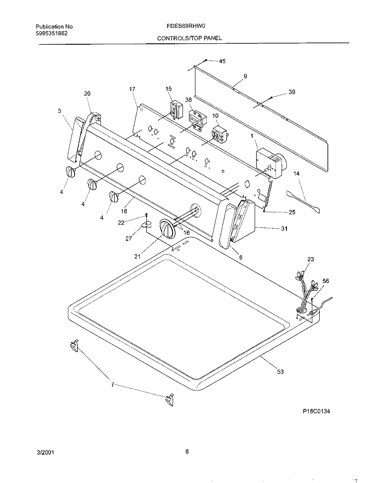CONTROL PANEL Diagram and Parts List for FDES69RHW0  Frigidaire Dryer