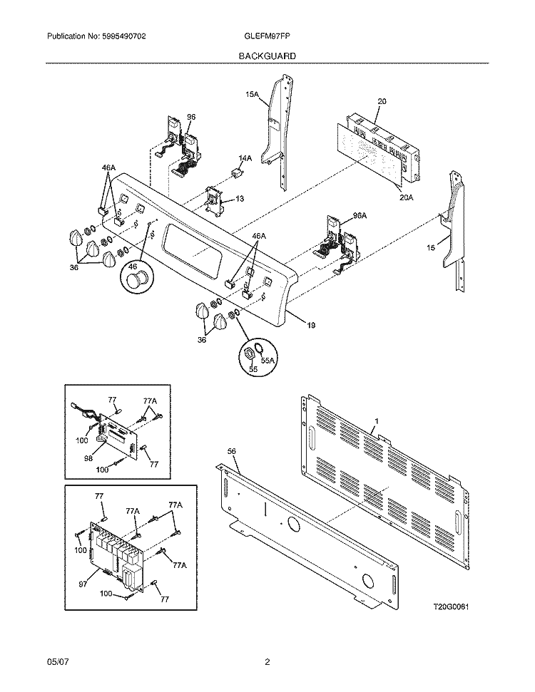 BACKGUARD Diagram and Parts List for GLEFM97FPWE  Frigidaire Range