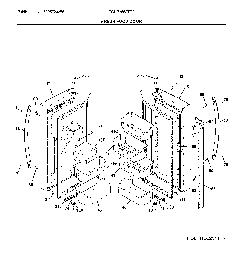Fresh food doors Diagram and Parts List for FGHB2868TD8  Frigidaire Refrigerator