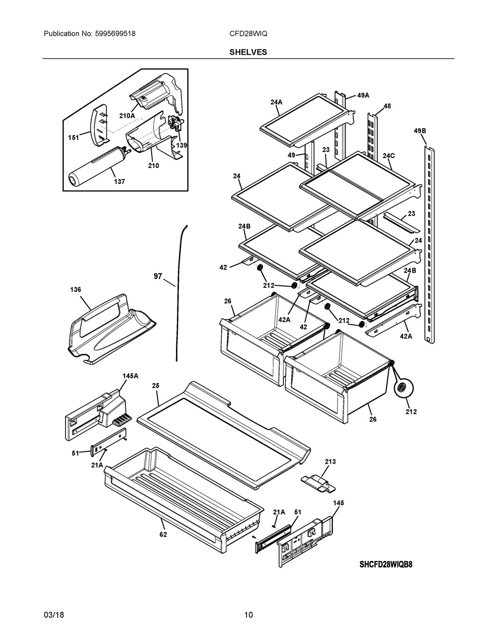 Shelves Diagram and Parts List for CFD28WIQB8  Frigidaire Refrigerator