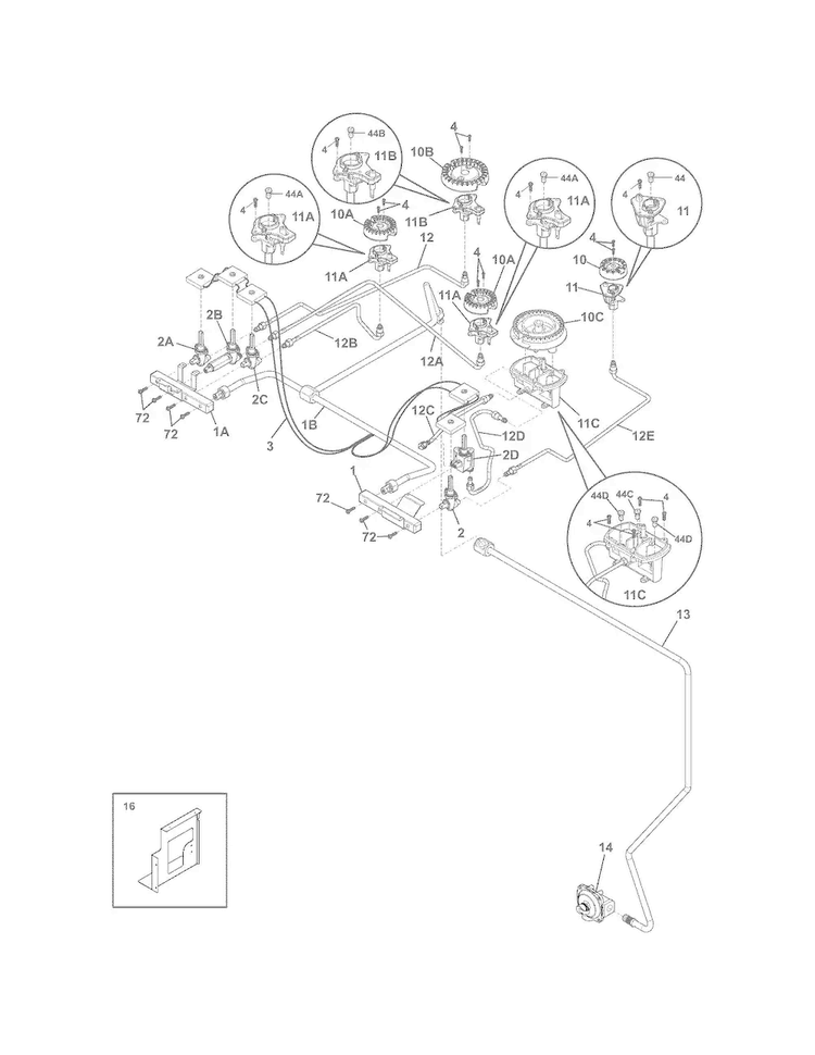 Burner Diagram and Parts List for EW30DS75KS4  Electrolux Range