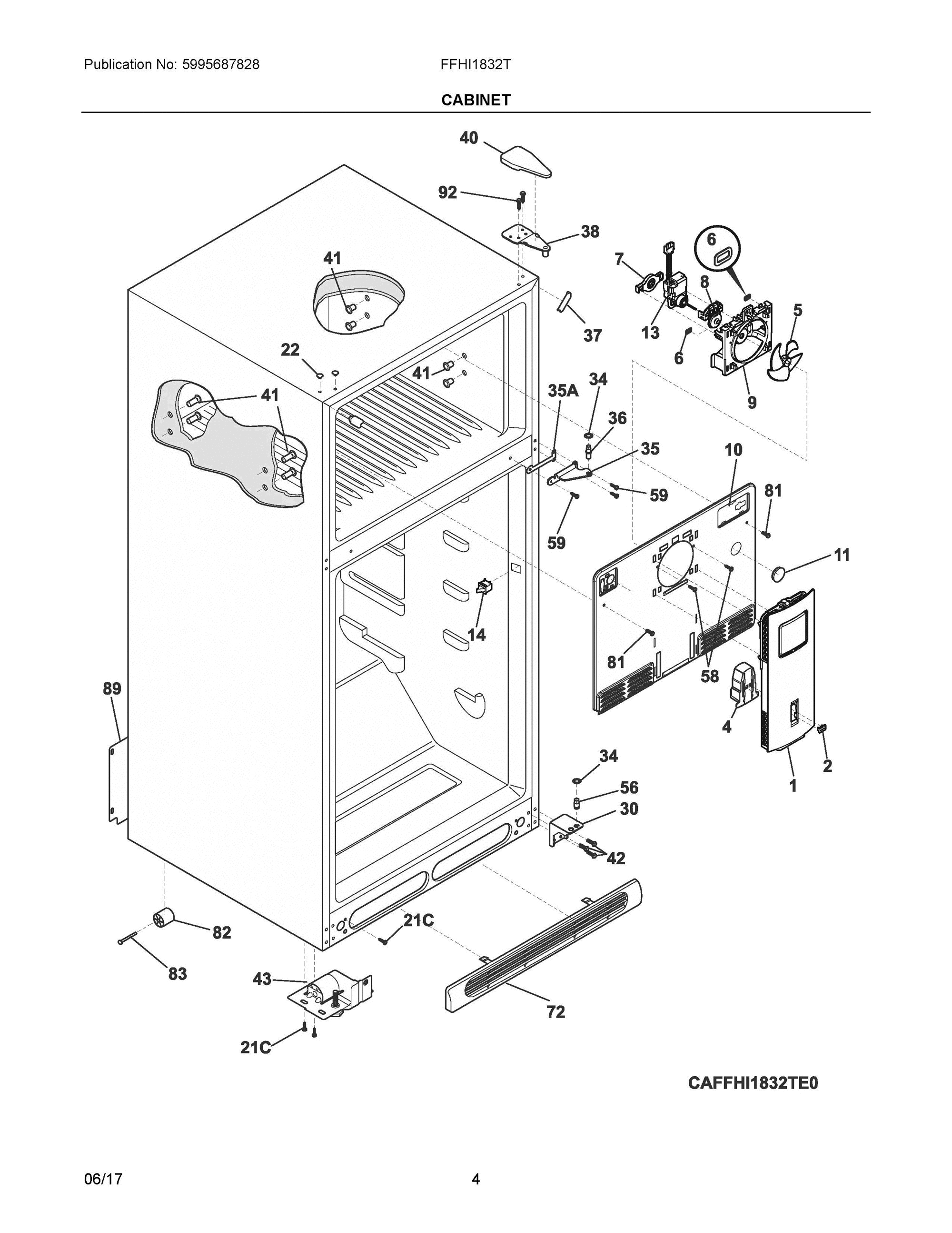 03 - CABINET Diagram and Parts List for FFHI1832TE0  Frigidaire Refrigerator