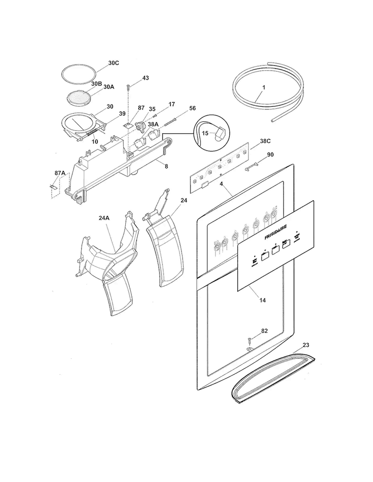 Ice & Water Dispenser Diagram and Parts List for FFHS2622MSS  Frigidaire Refrigerator