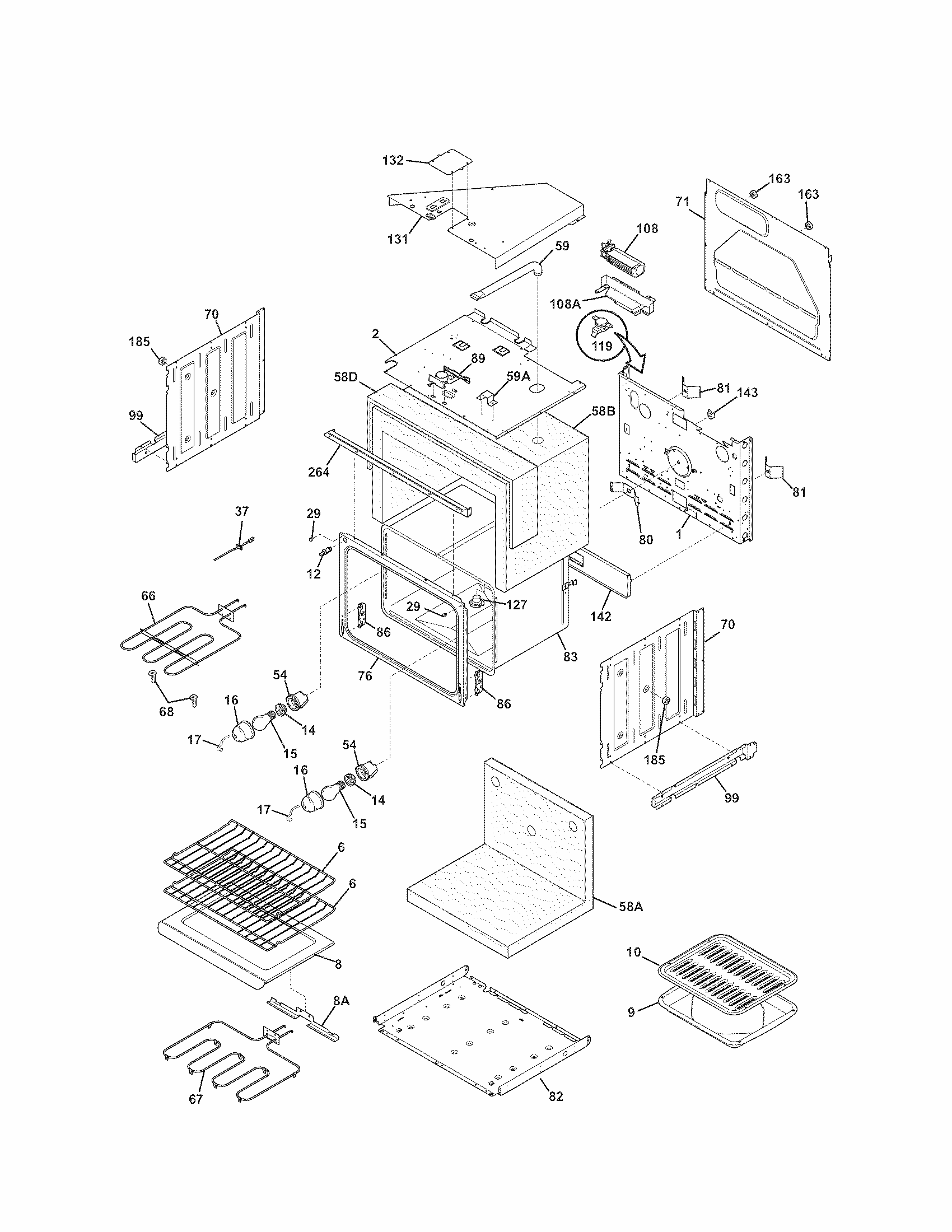 Upper Oven Diagram and Parts List for 79048773900  Kenmore Wall Oven