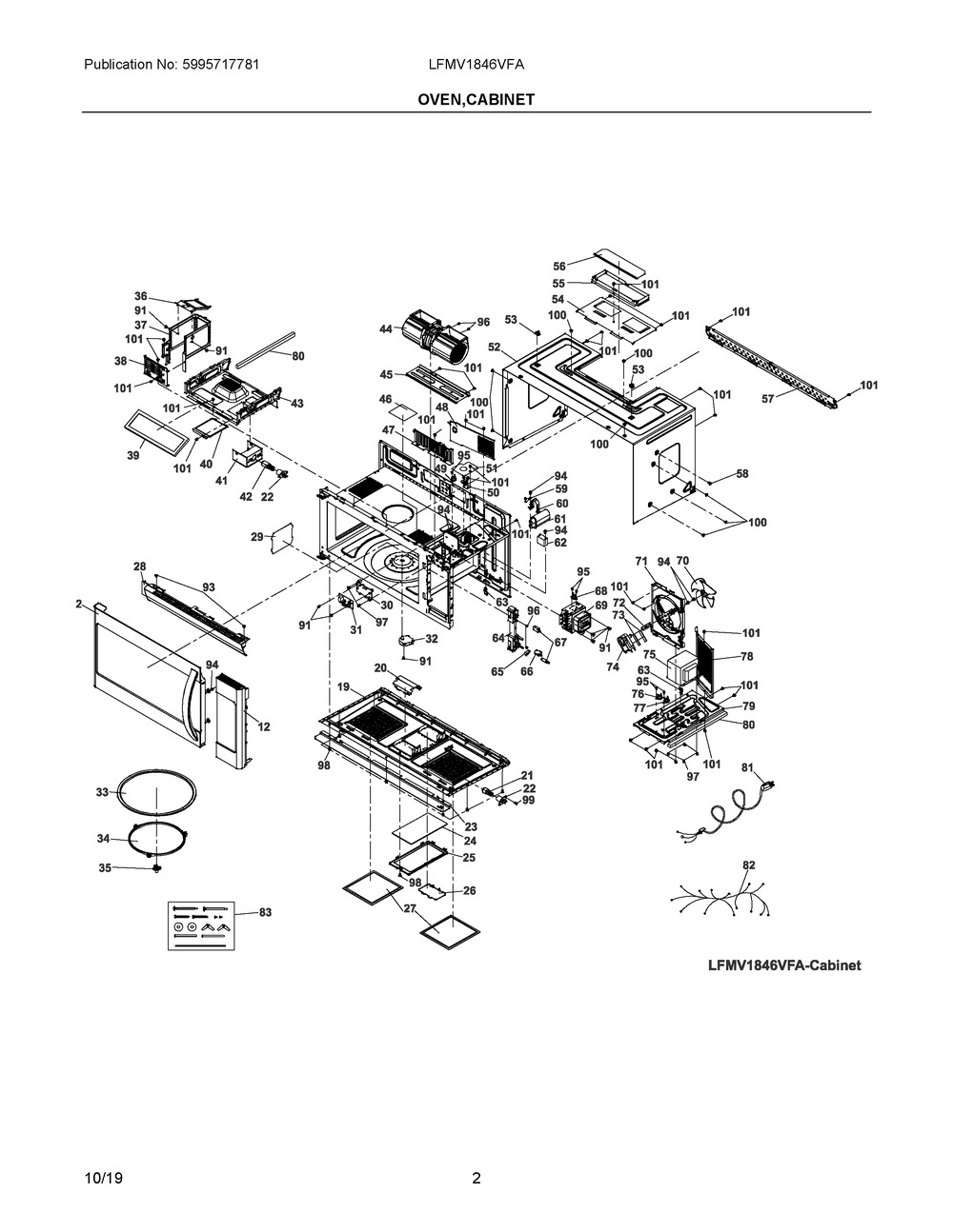 Oven,cabinet Diagram and Parts List for LFMV1846VFA  Frigidaire Microwave