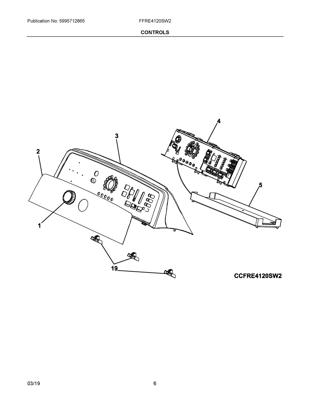 Controls Diagram and Parts List for FFRE4120SW2  Frigidaire Dryer