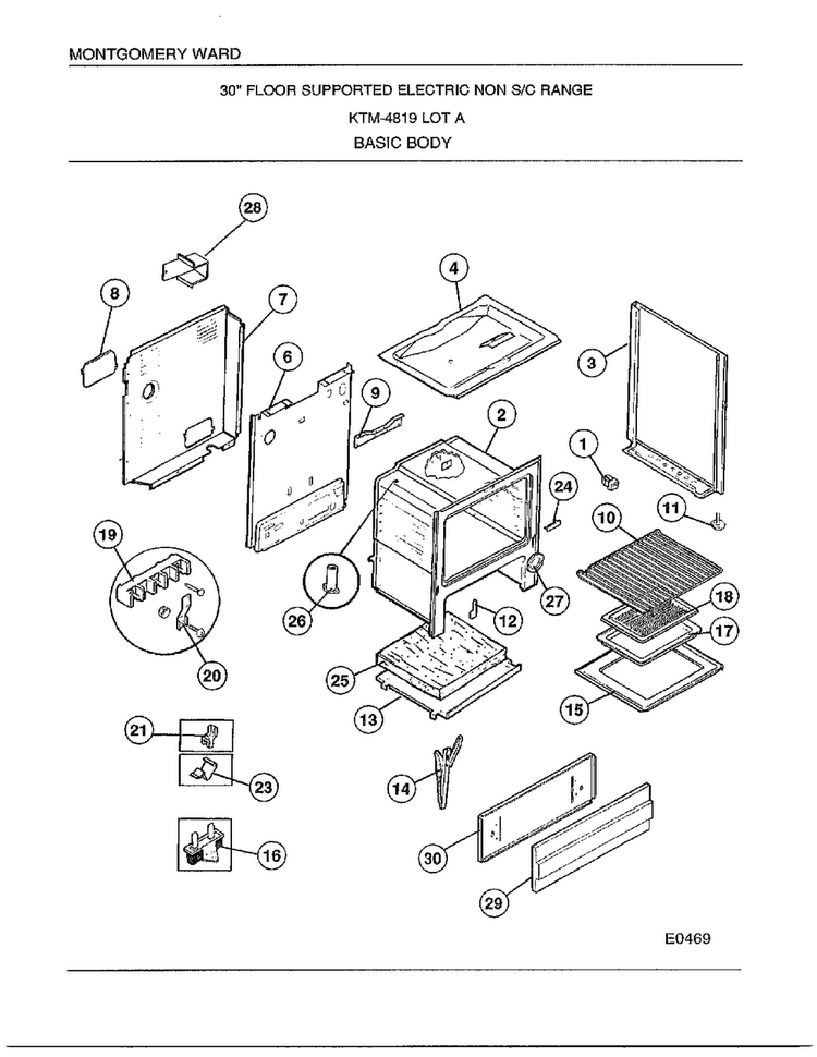 Basic Body Diagram and Parts List for 4819A  Frigidaire Range