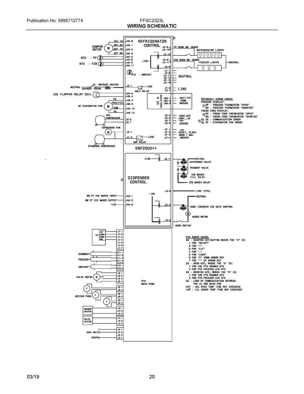 Wiring Schematic Diagram and Parts List for FFSC2323LECA  Frigidaire Refrigerator