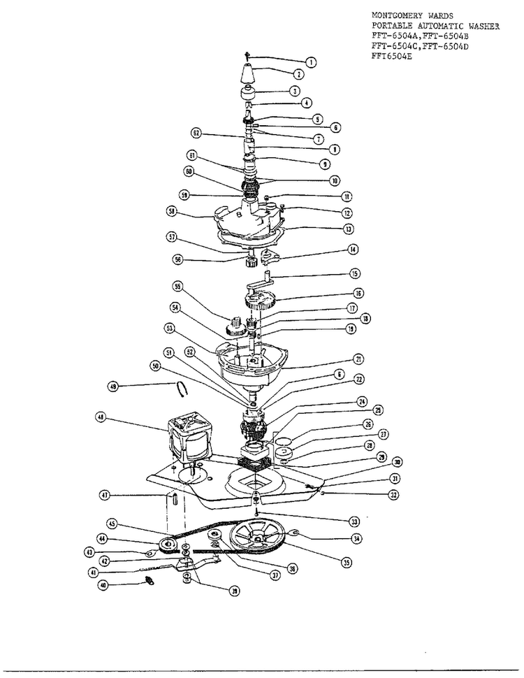 Mechanism And Transmission Diagram and Parts List for 6504A  Frigidaire Washer