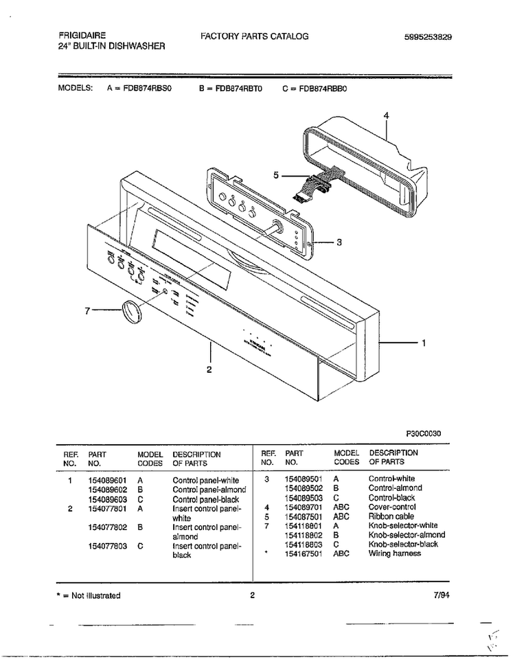 24" Built In Dishwasher Diagram and Parts List for 787  Frigidaire Dishwasher