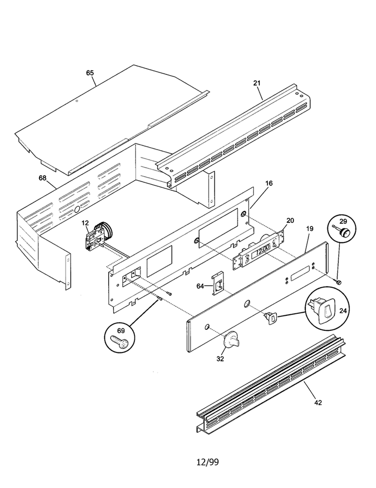 Control Panel Diagram and Parts List for TGB500CGB1  Frigidaire Wall Oven
