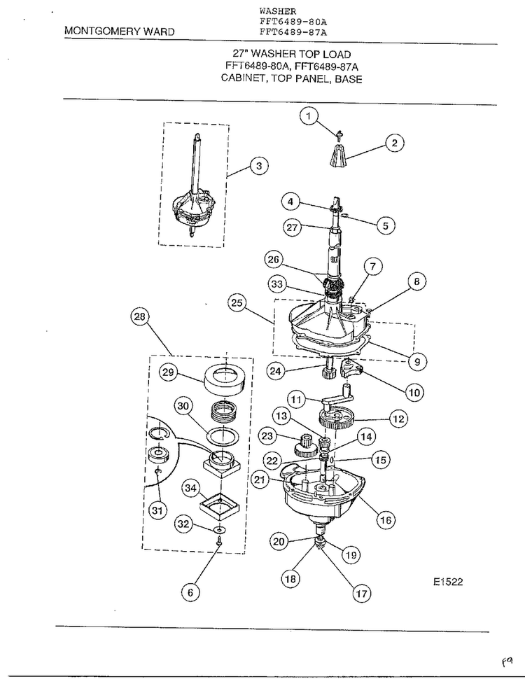 Transmission Diagram and Parts List for 6489-80A  Frigidaire Washer