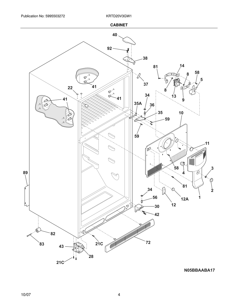 Cabinet Diagram and Parts List for KRTD20V3GW1  Frigidaire Refrigerator