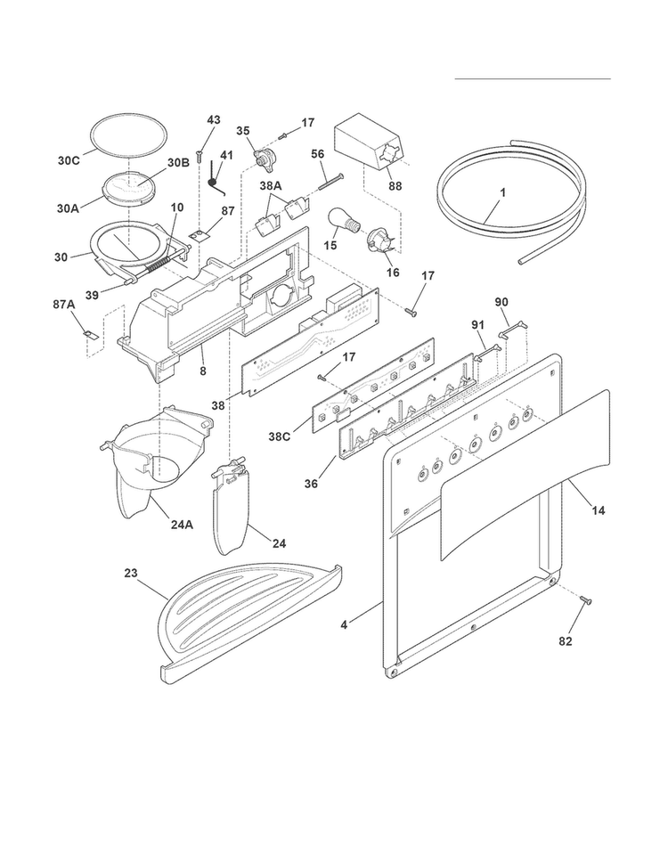 Ice & Water Dispenser Diagram and Parts List for FRS6LF7JS8  Frigidaire Refrigerator