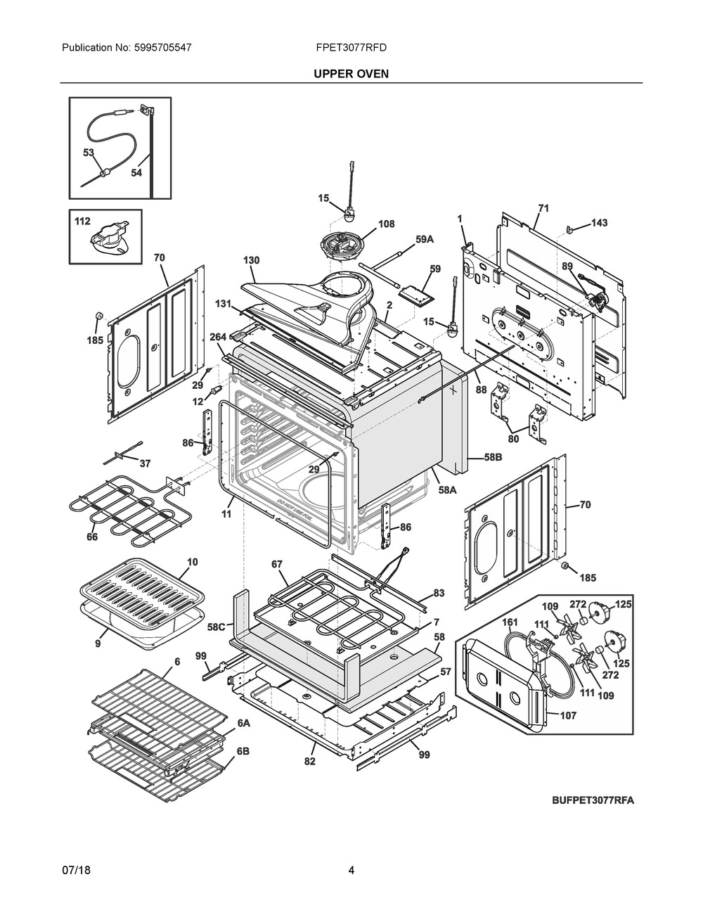 Upper Oven Diagram and Parts List for FPET3077RFD  Frigidaire Wall Oven